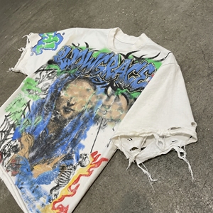 Low Grace Hand-Painted Oversized Men's T-<b>Shirt</b> Short Sleeve Street Style O-Neck Cotton Jersey Print - Product Image 2