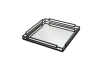 Plateau de vanité moderne carré en métal noir miroir, décor de comptoir de salle de bain, commode, plateau de service géométrique minimaliste en acier inoxydable