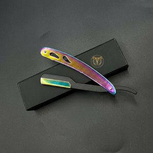 Rasoir droit pliant professionnel en acier inoxydable arc-en-ciel pour barbier, outil de rasage pour salon de coiffure et toilettage masculin - Product Image 2
