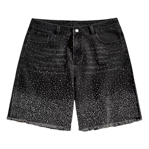 Wholesale Custom Regular Fit Casual <b>Denim</b> Short For <b>Men</b> New Style Custom Made Solid Color <b>Men</b> <b>Denim</b> rhinestone Shorts For Sale - Product Image 1