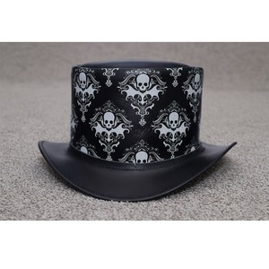 Unique Brown & Black handmade leather Top <b>Hat</b> with Skull Motif Goth Steampunk Fashion Fashion Designs Party Leather Cow Boy <b>Hats</b> - Product Image 2