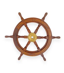 Roue de bateau décorative de 12 pouces en bois et laiton, légère, polyvalente, design nautique pour montage mural, bureau, maison, décoration - Product Image 3