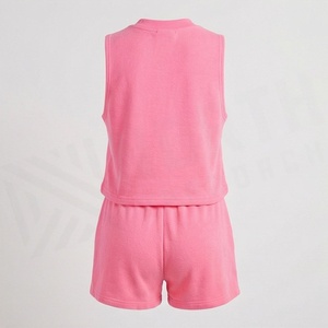 Conjunto de Top Corto y Shorts de Punto Rosa sin Mangas, Cuello Redondo, Estampado, Casual, Holgado, para Mujer, 2 Piezas, por Encima de la Rodilla, Ropa de Verano - Product Image 2