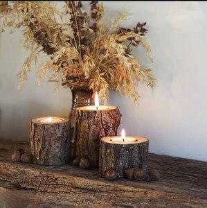 Regalos de Navidad: Juego de 3 Portavelas Rústicos de Madera Hechos a Mano para Velas de Té, Vajilla y Decoración de Mesa al Mejor Precio - Product Image 3