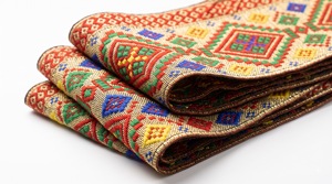Ruban jacquard géométrique ethnique tissé avec bordure métallique dorée rouge vert bleu jaune - Product Image 2