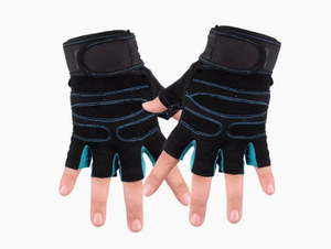 Guantes Deportivos Unisex Hardihood International para Gimnasio y Fitness, Medios Dedos, Negros con Costuras Azules, Material de Nailon, Transpirables y Ligeros - Product Image 4