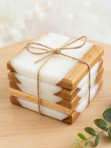 Sous-verres modernes faits à la main en bois et résine, forme irrégulière, style bohème, avec incrustation florale, diamètre 400 mm - Product Image 2