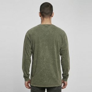 Camiseta de manga larga para hombre, estilo vintage, lavado a la piedra, algodón grueso, cuello redondo, corte holgado, estilo casual urbano - Product Image 2