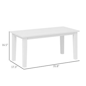 Tavolino da Caffè Rettangolare Bianco per Esterni, Tavolo da Patio in HDPE Resistente alle Intemperie con Piano in Ferro a Doghe per Giardino, Balcone o Bar - Product Image 3
