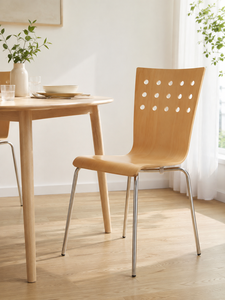 Modern Beech Wood <b>Dining</b> <b>Chair</b> With Chrome Legs <b>Stackable</b> Minimalist Design For Home Kitchen Use - Product Image 3