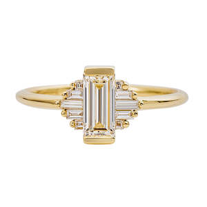 Emerald Cut Diamond Engagement Ring 14K Solid Gold Prong Setting Classic Women's Geometric Style - Product Image 1