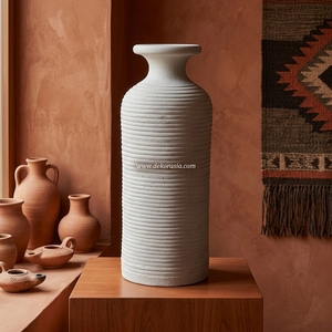 Jarrón Alto Rústico de Terracota Blanca Lisa Girar S, Botella Artesanal de Cerámica, Urna Decorativa para Mesa, Personalizable - Product Image 2