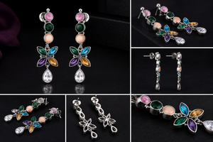 Pendientes de Moda con Forma de Campana de Cuarzo Multicolor para Mujer, con Garantía Comercial |   Joyería de Lujo Boho de Plata Oxidada y Latón para Fiestas - Product Image 5