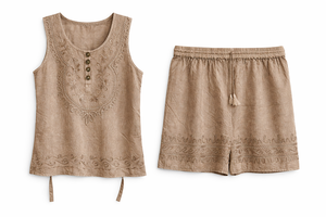 Women's <b>Viscose</b> Embroidered <b>Top</b> and Short Set Manufacturer - Product Image 3