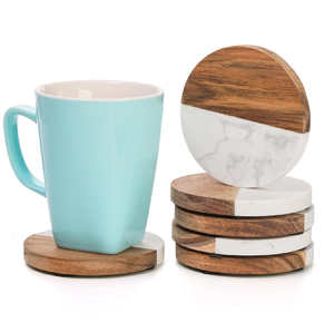 Reusable Handmade Wood and <b>Marble</b> Coaster Modern Rectangle Wood and <b>Marble</b> Coaster Set Non-Slip Mats for <b>Table</b> Decoration - Product Image 6