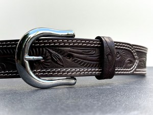 Cinturón de Cuero Genuino de Vaca de Grano Completo con Grabado Floral Estilo Vaquero Occidental de Lujo para Hombres y Mujeres - Product Image 3