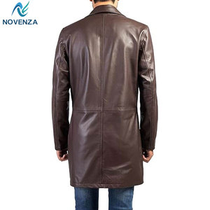Modern Leather Coat <b>Men</b> Premium <b>Winter</b> Trench Jacket Reversible Warm Lined Button Front for Daily Business Casual Wear - Product Image 4