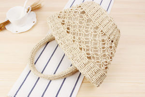 Complete your favorite sophisticated outfits using this lovely Natural yarn bag featuring a stylish mesh <b>top</b> and solid base - Product Image 4