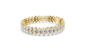 Bracelet tennis en or jaune avec diamants marquise, bracelet de luxe pour femme à maillons en forme de feuille, bijou élégant pour mariage ou anniversaire - Product Image 5