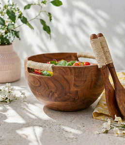 Ensemble de saladiers en bois d'acacia artisanal de qualité supérieure |   Bols de service artisanaux et durables pour fruits, yaourts et préparations variées - Product Image 2