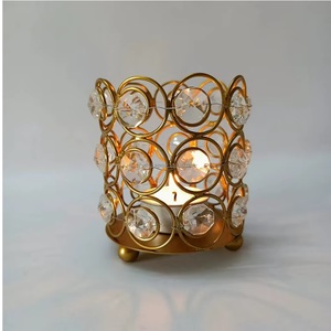 Candelabro votivo de cristal/Metal dorado caro, centros de mesa de lujo de forma redonda para bodas, fiestas, Decoración de mesa - Product Image 1