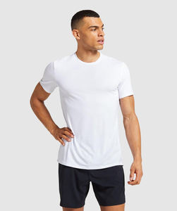 T-shirt blanc pur pour hommes, coupe slim, manches courtes, pour l'entraînement et la gym - Product Image 4
