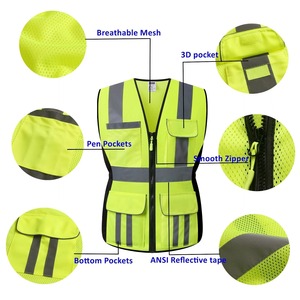 Chaqueta de Seguridad Reflectante Amarilla de Alta Visibilidad para Hombre, Uniforme de Guardia de Seguridad y Patrulla, Material de Poliéster, Multibolsillos - Product Image 4