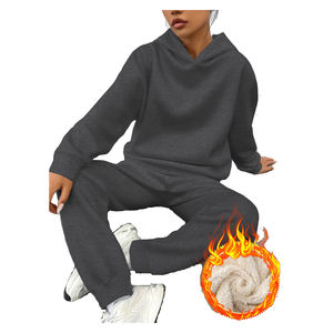 Ensemble de survêtement décontracté en molleton imprimé, coupe-vent, épais, avec sweat à capuche et pantalon de jogging deux pièces - Product Image 1