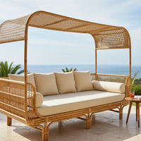 Chaise longue de plage en rotin ECONA - Portable, durable, résistante aux UV, écologique, chaise longue d'extérieur avec coussins