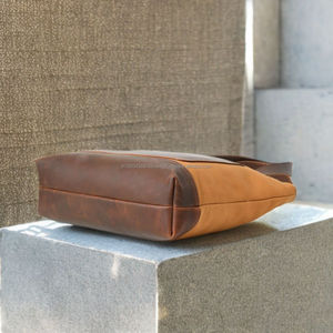 กระเป๋าโท้ทแบบพกพาสำหรับผู้หญิงกระเป๋าผ้าใบออร์แกนิคพร้อมกระเป๋าหนังวัวและกระเป๋าถือกระเป๋าสะพายไหล่ - Product Image 1