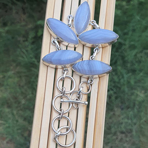 Pulsera de plata esterlina 925 hecha a mano para mujer, ágata de encaje azul Marquesa, chapado en oro, estilo clásico de moda de alta calidad, venta al por mayor - Product Image 1