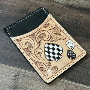 2025 Western Hand Tooled cuero de vaca a cuadros Pala y patrón de dados tarjetero nuevo lujo RFID bloque Delgado tarjetero para Unisex - Product Image 6