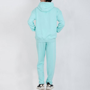 Ensemble de survêtement bleu clair à capuche pour homme, sweat-shirt et pantalon en coton longs avec poches latérales, tenue décontractée pour l'automne - Product Image 2