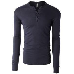 Camiseta de Hombre Personalizada, Nuevo Diseño, Cuello Redondo, Manga Larga, Botones, Tejido Sólido, Ecológica, Transpirable, 100% Algodón, Primavera-Verano - Product Image 5