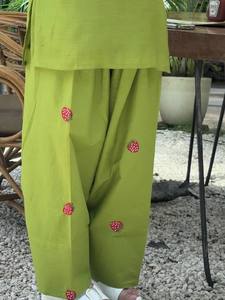 Traditional Indian Pakistani <b>Women's</b> Cotton <b>Kurta</b> Set Green Embroidered Loose Fit Ankle-Length Casual Summer Wear - Product Image 4