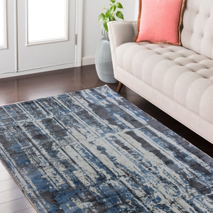 Tapis abstrait en laine et viscose tissé à la main, motif vieilli, revêtement de sol pour intérieurs contemporains - Product Image 6