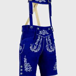 Lederhosen traditionnels alpins bleus pour hommes, en cuir, tailles européennes 46 à 60 - Product Image 1