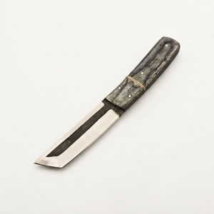 Couteau EDC à lame fixe à bord droit forgé à la main, finition forgée, manche en bois Pakka gris, entretoise en cuivre, camping, bushcraft, utilitaire - Product Image 1