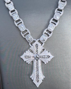 Collier pendentif croix de luxe en moissanite, design baguette glacé, finition or blanc, bijou hip-hop tendance, cadeau - Product Image 1