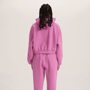 Conjunto de Sudadera Corta Oversize y Pantalones Jogger para Mujer, Forrado de Felpa, Dos Piezas, Color Rosa, Proveedor Mayorista B2B, Personalizado OEM - Product Image 4