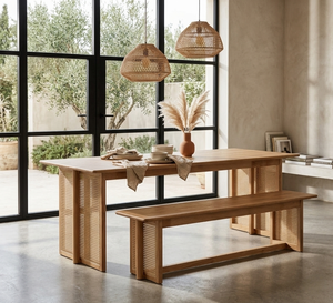 1.5m Bench Natural Malaysian <b>Oak</b> Solid Top Synthetic Rattan Side <b>Frame</b> Model Bench Minimalist Modern Design Furniture - Product Image 6