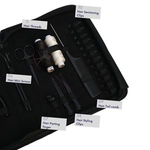 Kit de herramientas para extensiones de cabello negro de salón: Peine de cola, pinzas de separación y gran tamaño, tijeras, alicates para cuentas, gancho y lazo. - Product Image 4