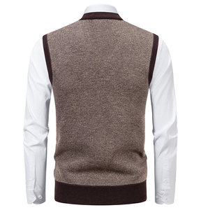 Chaleco de punto sin mangas a cuadros para hombre, suéter con cuello en V para otoño, ropa de negocios, chaleco de punto de poliéster con forro polar para hombre - Product Image 5