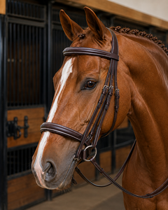 Brida de Cuero Anatómica Marrón de Calidad Premium para Caballo, con Cabezal Acolchado Suave y Costuras en Contraste, para Salto Ecuestre Inglés - Product Image 2