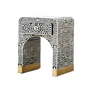 Mesa Auxiliar Decorativa Extraíble Hecha a Mano con Incrustaciones de Hueso, Mesa de Centro con Intrincado Patrón Botánico Artesanal - Product Image 3