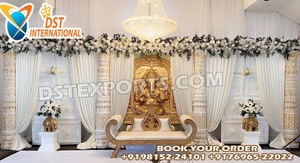 Traditional Tamil Wedding Kalyanam Stage Decor Ornate White & <b>Gold</b> <b>Backdrop</b> Panels Buy Classic Palace-Style Wedding Stage Setup - Product Image 5