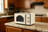 Table de cuisson rétro intégrée avec boutons mécaniques, four à micro-ondes vintage pour cuisine