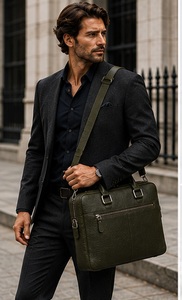 Gravs Sac messager classique en cuir véritable noir pour ordinateur portable de grande taille, souple, rétro, pour le bureau, le travail quotidien, imperméable et durable - Product Image 4