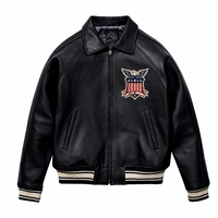 Veste en cuir Avirex de qualité supérieure, broderie streetwear, cuir de vache véritable, veste bomber pour homme pour l'hiver