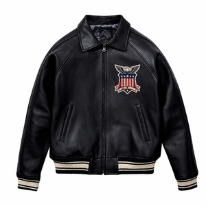 Chaqueta de Cuero Avirex de Alta Calidad con Bordado Estilo Urbano, Chaqueta Bomber de Cuero Genuino Personalizada para Hombre para Invierno - Product Image 1